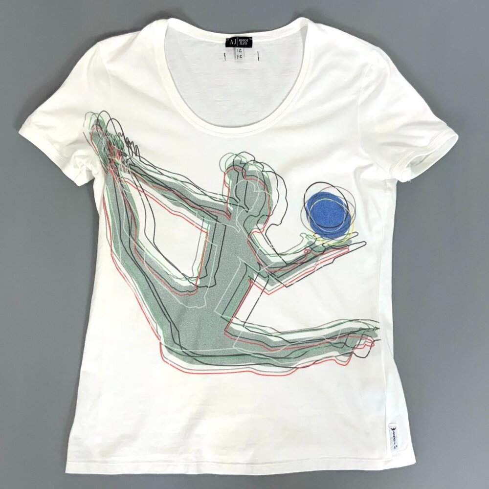 Armani Jeans White Cotton Graphic Short Sleeve Tee Sz M